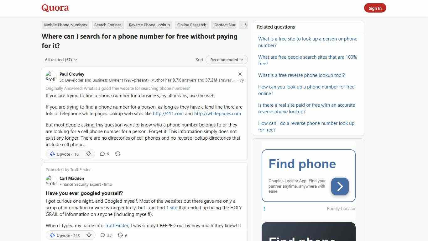 Where can I search for a phone number for free without paying for it? - Quora